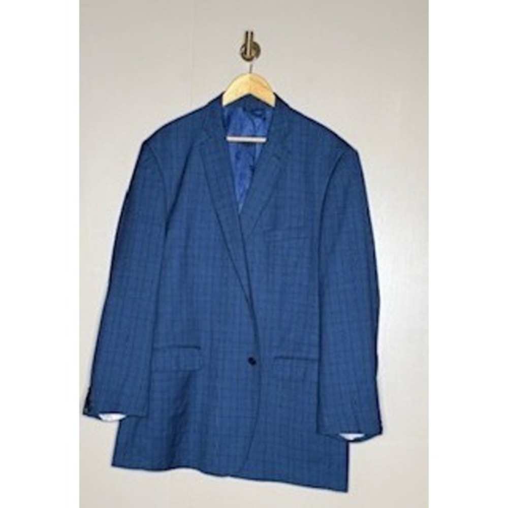 Statement Italy Mens 3 Piece Suit Blue Plaid Super180s Wool 52L Jacket Vest Pant